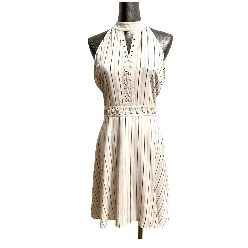 BB Dakota Charlize Striped Lace Up Dress Size 4 Light Tan Halter